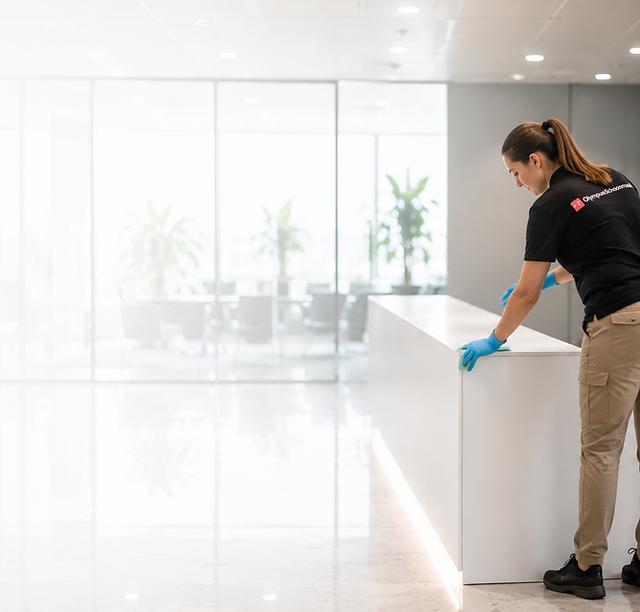 Modern commercial reception desk and lobby