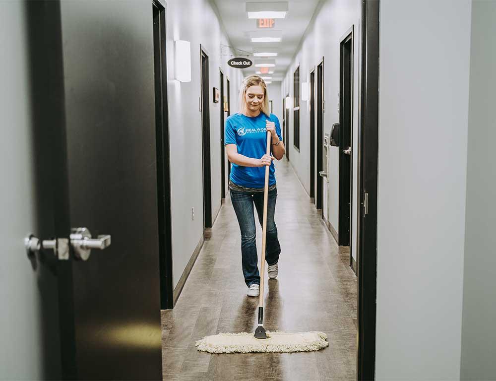 Commercial office hallway floor cleaning